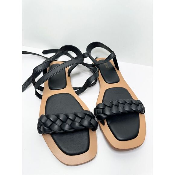 Crevo Bohemian Sandals Size 7.5 Black Leather Braided Strap Wraparound Closure - Picture 7 of 9
